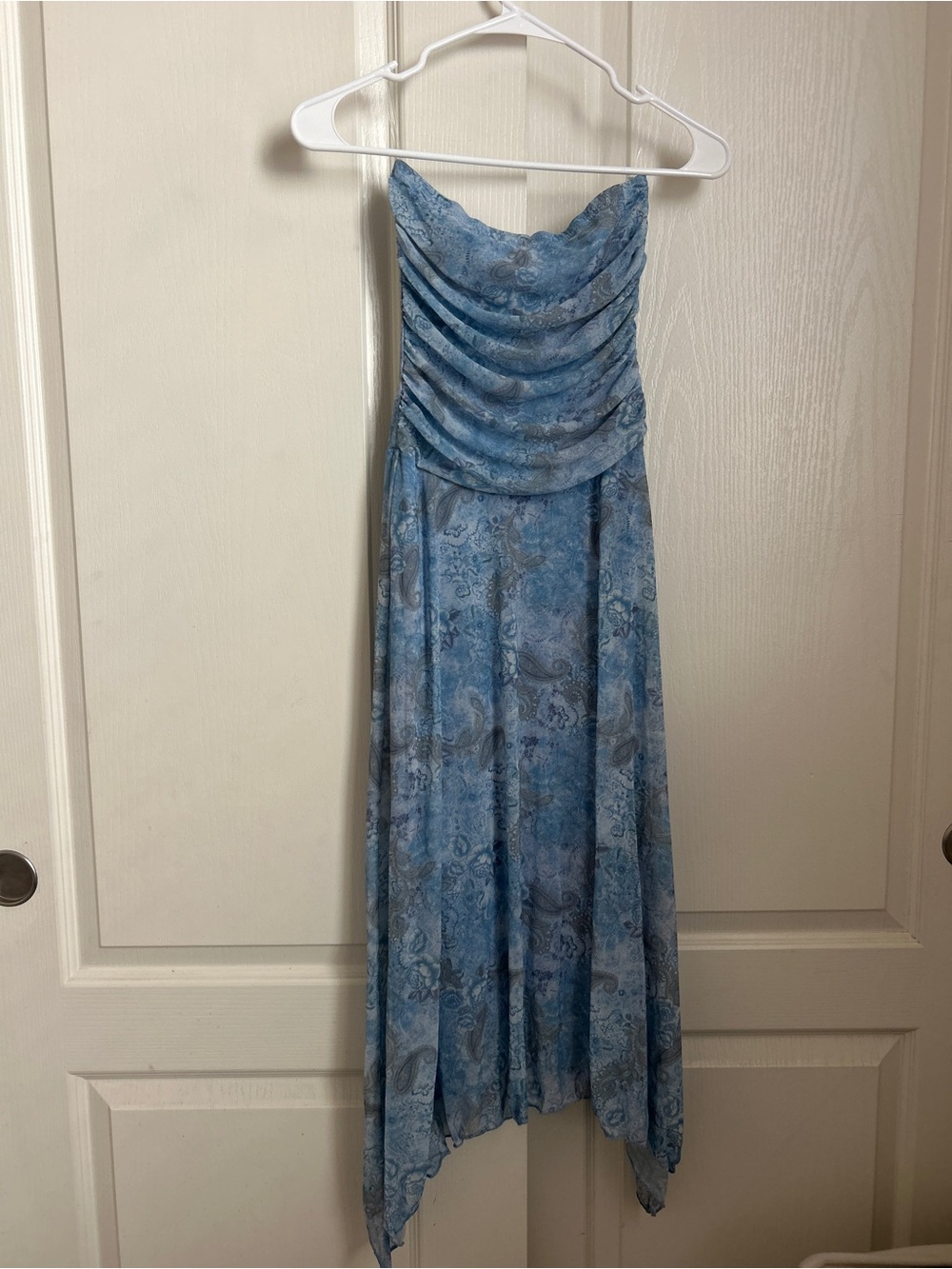 Strapless Blue Paisley Maxi Dress